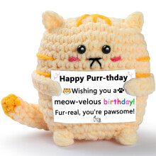 YWQZBHEMO Kleine Geburtstagskatze für dich - Lustige handgemachte gehäkelte positive Katze - Alles Gute zum Geburtstag