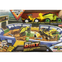 Monster Jam Dirt Arena Playset with Kinetic Sand, Exclusive Dirt Squad Vehicle (Scoopz), 2 lbs of Brown Sand, Arena Accessories - Kids Monster Truck T