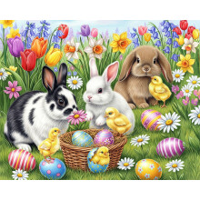 Springbok Drie Paashazen 500 Stuk Legpuzzel voor Volwassenen - Poster Inclusief - Lente en Bloemen