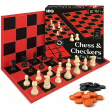 Hi-Q Juego 3-en-1 Ajedrez, Damas & Tres en Raya - Tablero Plegable Doble Cara