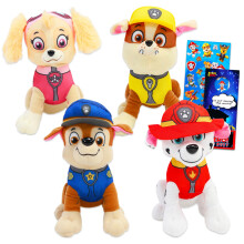 Paw Patrol Plush Toy Set - 4 Pack Bundle with 7" Plushies for Kids Featuring Chase, Marshall, Skye, Rubble Plus Stickers, More | Paw Patrol Dolls Plus