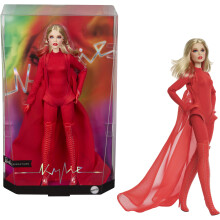 Barbie Signature Doll, Kylie Minogue Posable Collectible in Padam Padam” Music Video Outfit with Red Bodysuit, Chiffon Cape and Lace-Up Boots