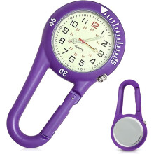 (Purple) Carabiner Fob Watches Clip on Luminous Face Fob Watch Digital for Nurses Multifunctional Pocket Waterproof Medical Paramedics Accessories