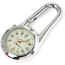 (Silver) Carabiner Fob Watches Clip on Luminous Face Fob Watch Digital for Nurses Multifunctional Pocket Waterproof Medical Paramedics Accessories