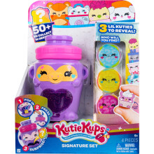 Kutie Kups - Botella de Agua Morada de 4" Mono Kutie con 3 Kups y Figuras Lil Kutie - Edades 5+