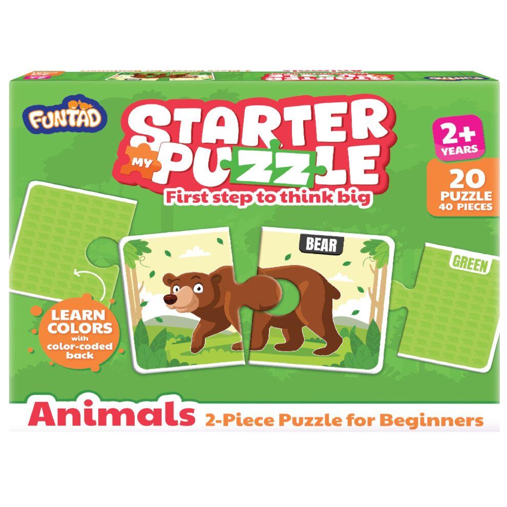 My Starter Jigsaw Puzzle - Animals & Colors| 2-Piece Puzzle For Kids Age 2,3,& 4 Yrs| Montessori Educational Toy Set Of 20 Puzzle, 40 Big Pieces| Retu-image-OPC-PTYRH25-NEW
