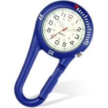 (Blue) Carabiner Fob Watches Clip on Luminous Face Fob Watch Digital for Nurses Multifunctional Pocket Waterproof Medical Paramedics Accessories