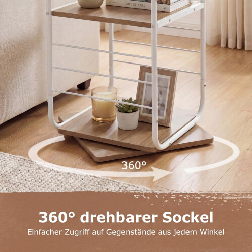 360 Rotating 4-Tier Bookshelf with Metal Frame, White/Natural