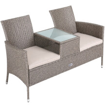 Jack & Jill Bank mit Tisch aus Polyrattan - Beige/Creme