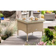 Beistelltisch aus Rattan mit Glasplatte, Grau/Beige, 50 x 50 x 45 cm