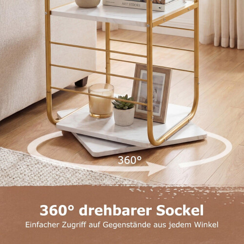 4-Tier Rotating Bookshelf with Metal Frame, Gold/White