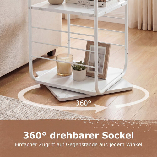 4-Tier Rotating Bookshelf, Metal Frame, 360 Swivel, White