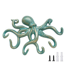 Wandhaken aus Eisen mit Oktopus-Motiv,-Grün