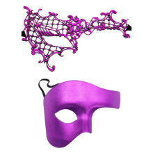 2 Stuks Paren Maskerades Masker Set Half Gezichtsmasker-Paars