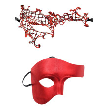 Paar Venetianen Masker Maskerades Bal Masker Carnaval Mardi-Rood