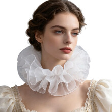 Elegante Victoriaanse afneembare kraag, ruches, meerlaags-Wit