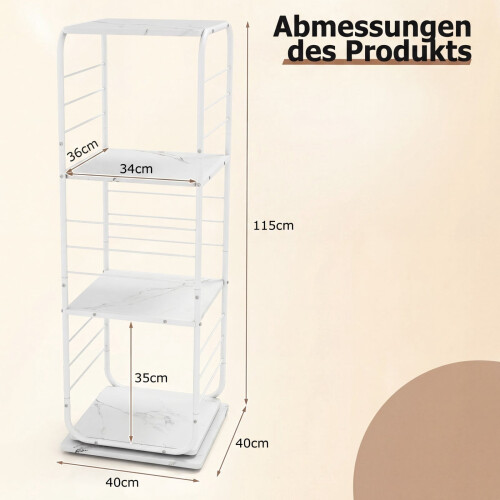 4-Tier Rotating Bookshelf, Metal Frame, 360 Swivel, White 2