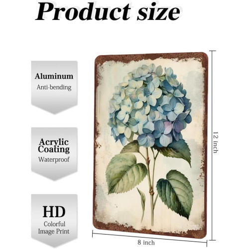 Blue Hydrangea Vintage Aluminum Wall Sign 12x8 in 2
