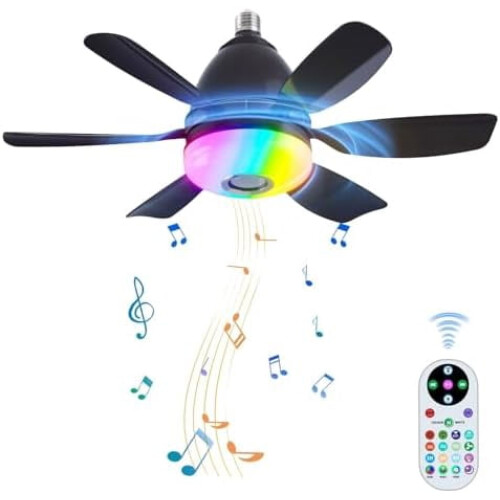 20" plafondventilator met stopcontact, verlichting, Bluetooth-luidspreker & 1