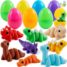 JOYIN 8 Pz Uova di Pasqua Prefilled con Mini Dinosauri Stampati in 3D, Riempitivi per Cesti di Pasqua