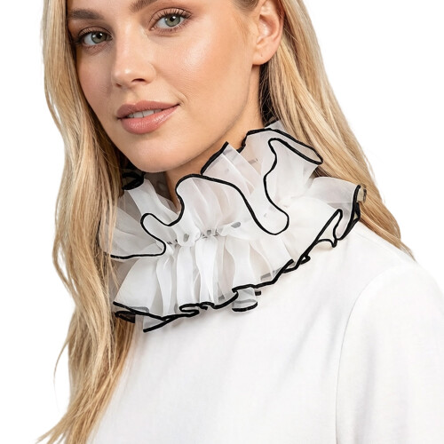 French Styles False Collar With Adjustable Closure Ruffle-White
