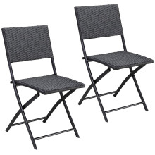 Klappstühle aus Polyrattan, 2er-Pack, Schwarz, für den Innen- und Außenbereich