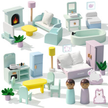 Set di Mobili in Legno per Casa delle Bambole, 36 Pezzi, Mobili per 6 Stanze, Giochi di Ruolo Interattivi