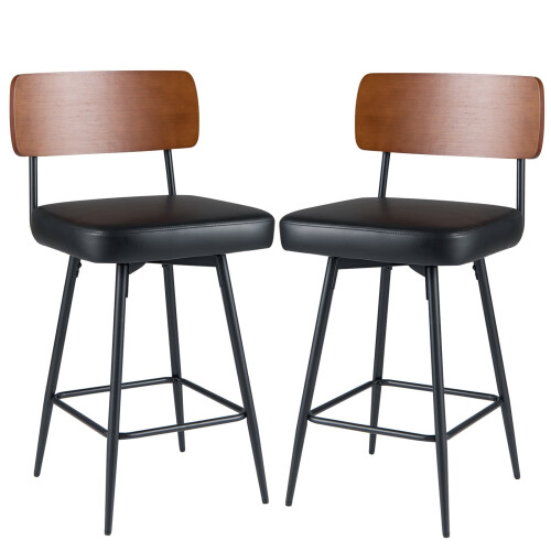 Swivel Bar Stools Set of 2 with Padded Backrest, Black