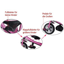 3-in-1-Dreirad in Pink mit Elternlenkung und Sonnendach