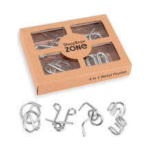 4-in-1 Klassisches Metall-Puzzleset von Sharp Brain Zone - Robuste Denksportaufgaben, Logikspiele, Reise-Puzzles