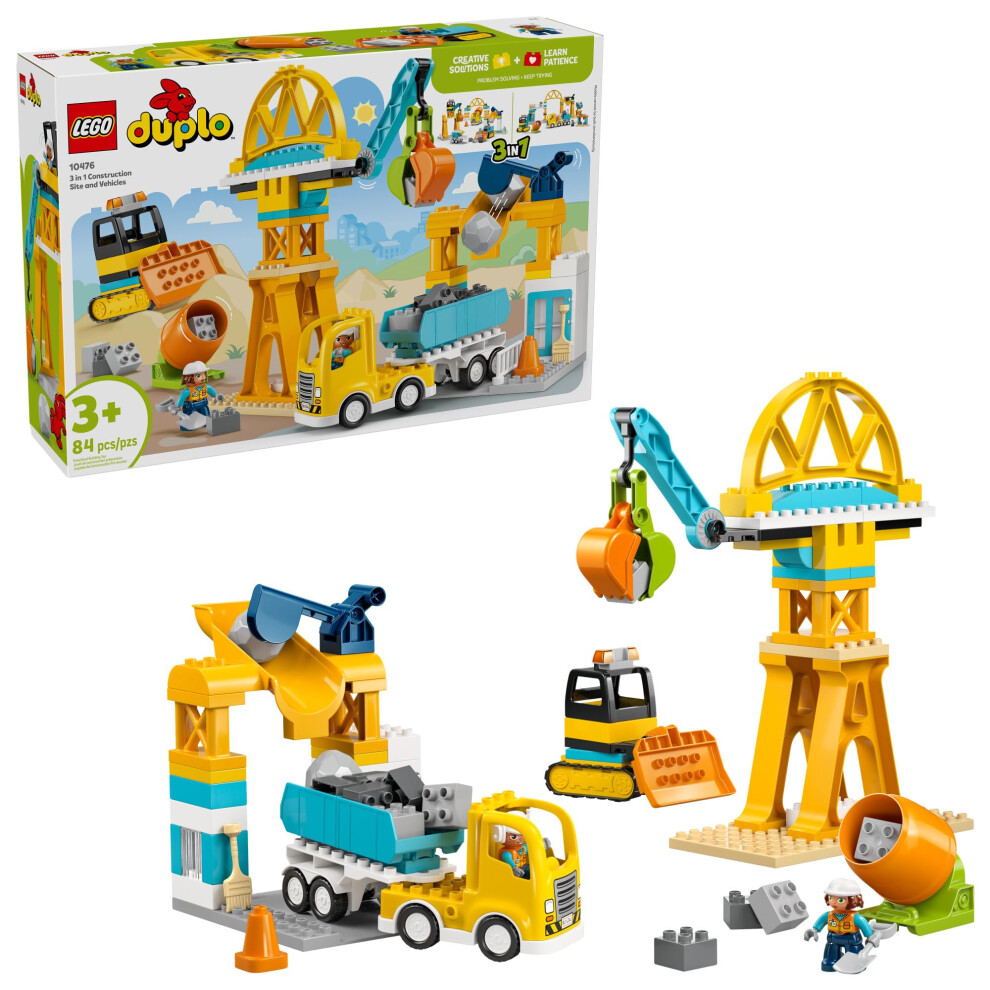 Lego Duplo Town 3 In 1 Construction Site And Vehicles Toys For Toddlers - Pretend Play Set For Boys & Girls, Ages 3+ - Building Blocks For Fine Motor
