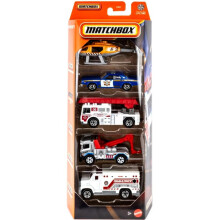 Matchbox MBX Rescue V 5 Pack [Rescue Helicopter, 1978 Dodge Monaco Police, Flame Tamer, Urban Tow Truck, Ambulance] 1:64 Scale Diecast Toy Vehicles