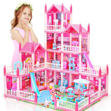Dollhouse With 4-Story 11 Rooms Dream Gift Princess Doll House Playset With Furniture Pool Slide Pink Toddler Toy House For 3 4 5 6 7 8 9 * 10* Yea