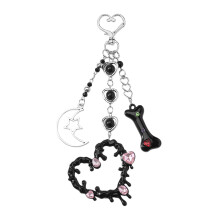 Edgy Black Key Chain Heart/Cherry/Butterfly Pendant Keychain-B