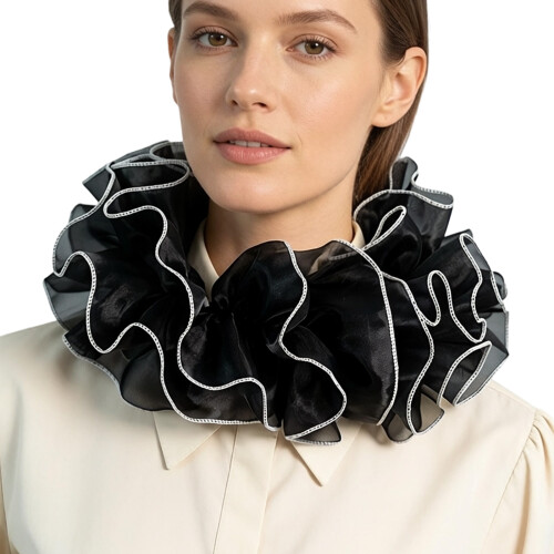 Victorian Detachable Ruffle Collar Jabot Collar-Black