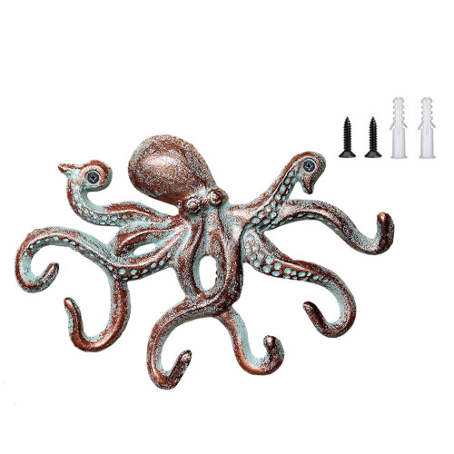 Artistic Iron Octopuses Shaped Hook For Home-patina red