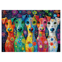 Kleurrijke Honden Schilderij Puzzel 1000 Stukken voor Volwassenen, Art Puppy Mooie Bloem Puzzel