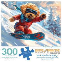 Puzzles Bits and Pieces pour Adultes Snowboarder, Chien d'Hiver - Découpe Aléatoire, 500 Pièces
