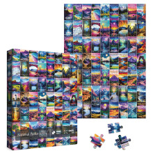 Kleurige Nationale Parken Landschap Puzzels voor Volwassenen 1000 Stukken, Mooie Reis Collage Puzzel, Moeilijke Natuur Kunst Puzzels