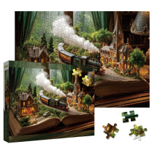 Magische Treinboeken Puzzels voor Volwassenen 1000 Stukken, Vintage Bos Huis Puzzel