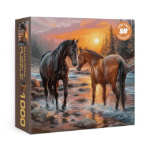 Kunst Zonsondergang Paard Puzzels voor Volwassenen 1000 Stukjes, Kleurrijke Dierlijke Landschap Puzzel