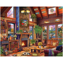 White Mountain 1000 Piece Jigsaw Puzzle Fall Scenic Lake Puzzles with Large Pieces Gift for Adults and Family 24"x30" - Wilderness Cabin
