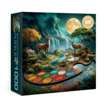Magische Herten Landschap Puzzels voor Volwassenen 1000 Stukken, Fantasie Maan Berg Boom Legpuzzel, Kleurrijke Moeilijke Kunst Puzzels