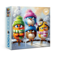 Grappige Vogel Winter Puzzels voor Volwassenen 1000 Stukken, Kleurrijke Dieren Sneeuw Puzzel