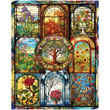White Mountain 1000 Piece Jigsaw Puzzle Fun Collage Puzzles with Large Pieces Gift for Adults and Family 24x30 - Four Season Stained Glass