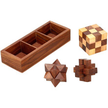 TOSQP27 Houten Breinbreker Set voor Volwassenen & Tieners - 3-in-1 Interlockende Burr, Slangenkubus & Sterpuzzel