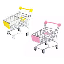 2 Pcs Mini Chariot de Magasin Petit Chariot Supermarché Métallique Utilitaire Jaune et Rose
