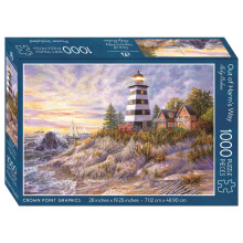Crown Point Graphics Lighthouse Beach 1000 Stuk Puzzel, Ontsnap aan Gevaar Ontwerp van Nicky Boehme