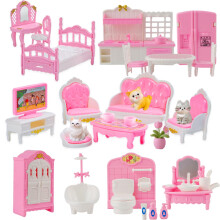 46Pcs Dollhouse Furniture Accessories Set Mini House Furniture Small Dollhouse Miniature Furniture Pretend Play House 1:12 Mini Kitchen Bedroom Living