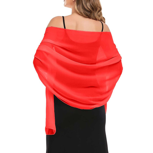 Elegant Chiffon Shawl for Evening Dresses, Red, One Size 1